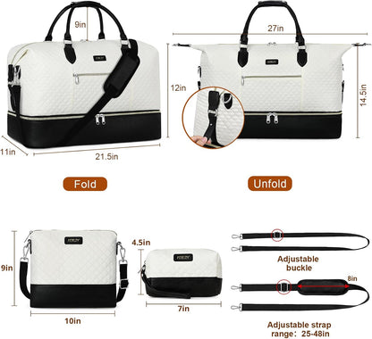 Weekender Overnight Bag for Women - Large Travel Duffel Bag with Shoe Compartment, Gym Duffel Bag Hospital Bag Carry On Tote Bags for Airplanes with Crossbody Bag Toiletry Bag 3Pcs Set - Colors A
