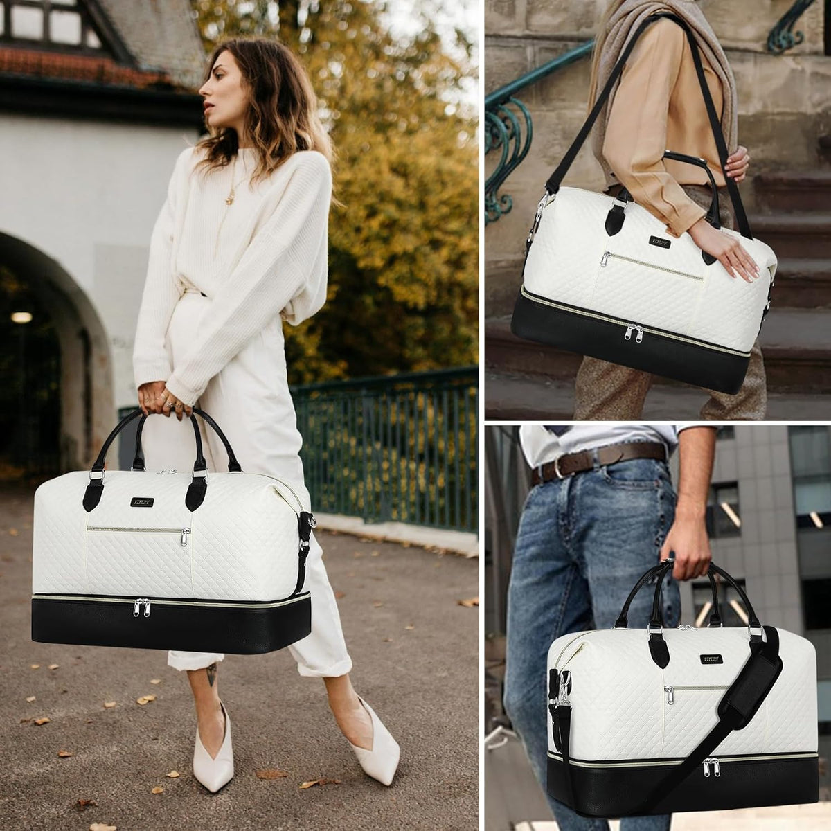 Weekender Overnight Bag for Women - Large Travel Duffel Bag with Shoe Compartment, Gym Duffel Bag Hospital Bag Carry On Tote Bags for Airplanes with Crossbody Bag Toiletry Bag 3Pcs Set - Colors A