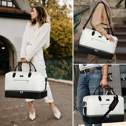 Weekender Overnight Bag for Women - Large Travel Duffel Bag with Shoe Compartment, Gym Duffel Bag Hospital Bag Carry On Tote Bags for Airplanes with Crossbody Bag Toiletry Bag 3Pcs Set - Colors A