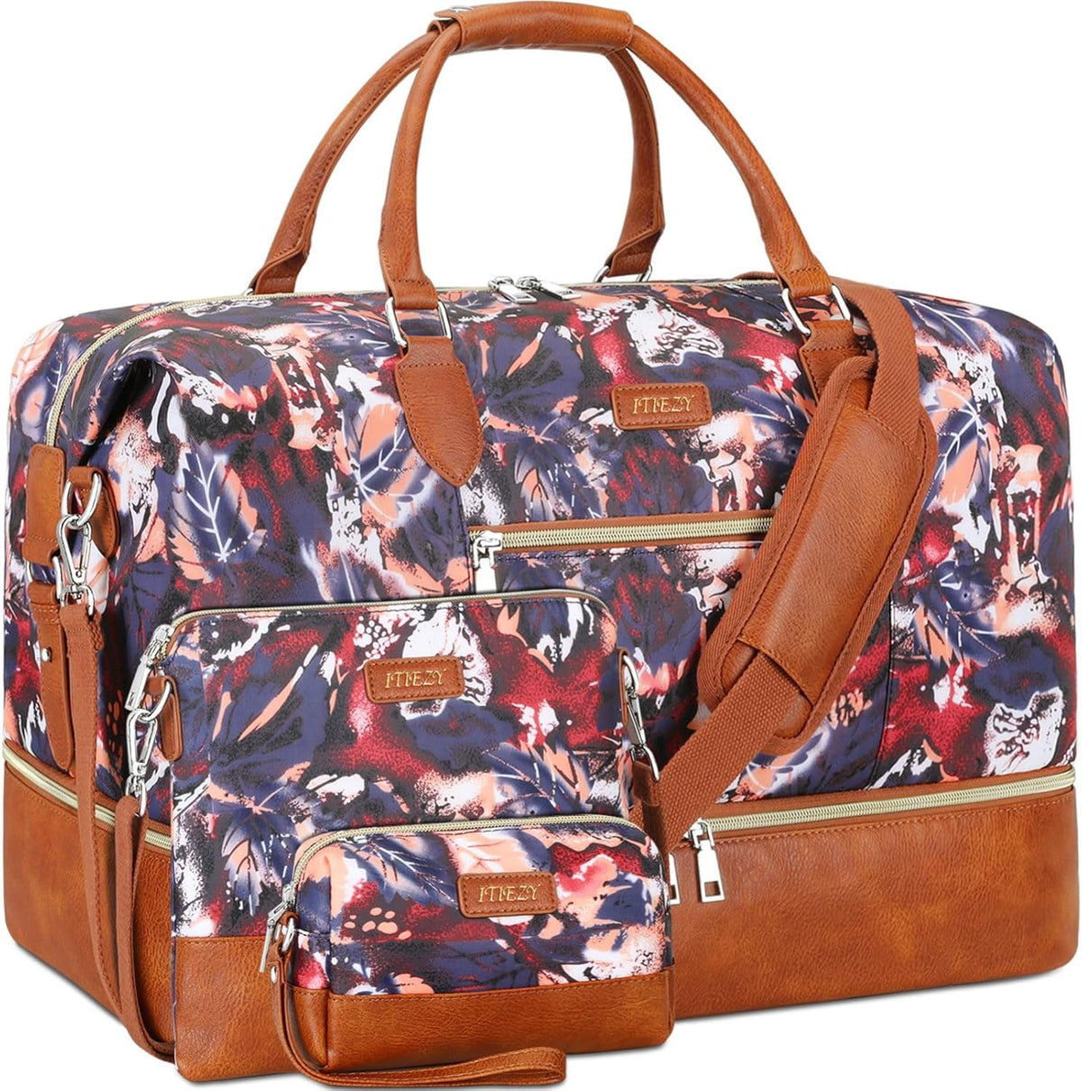 Weekender Overnight Bag for Women - Large Travel Duffel Bag with Shoe Compartment, Gym Duffel Bag Hospital Bag Carry On Tote Bags for Airplanes with Crossbody Bag Toiletry Bag 3Pcs Set - Colors A