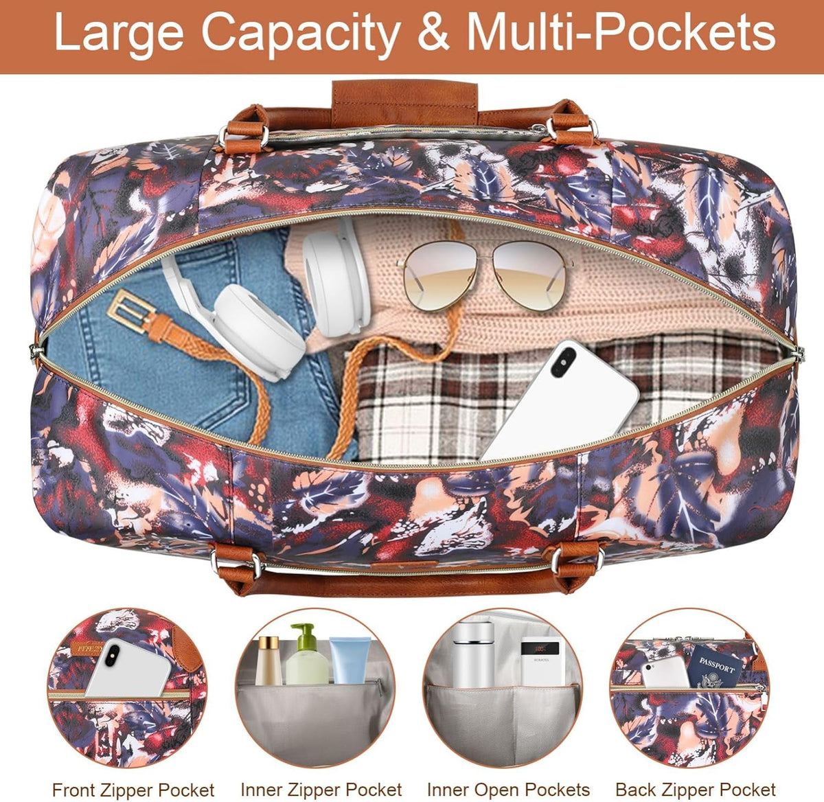 Weekender Overnight Bag for Women - Large Travel Duffel Bag with Shoe Compartment, Gym Duffel Bag Hospital Bag Carry On Tote Bags for Airplanes with Crossbody Bag Toiletry Bag 3Pcs Set - Colors A