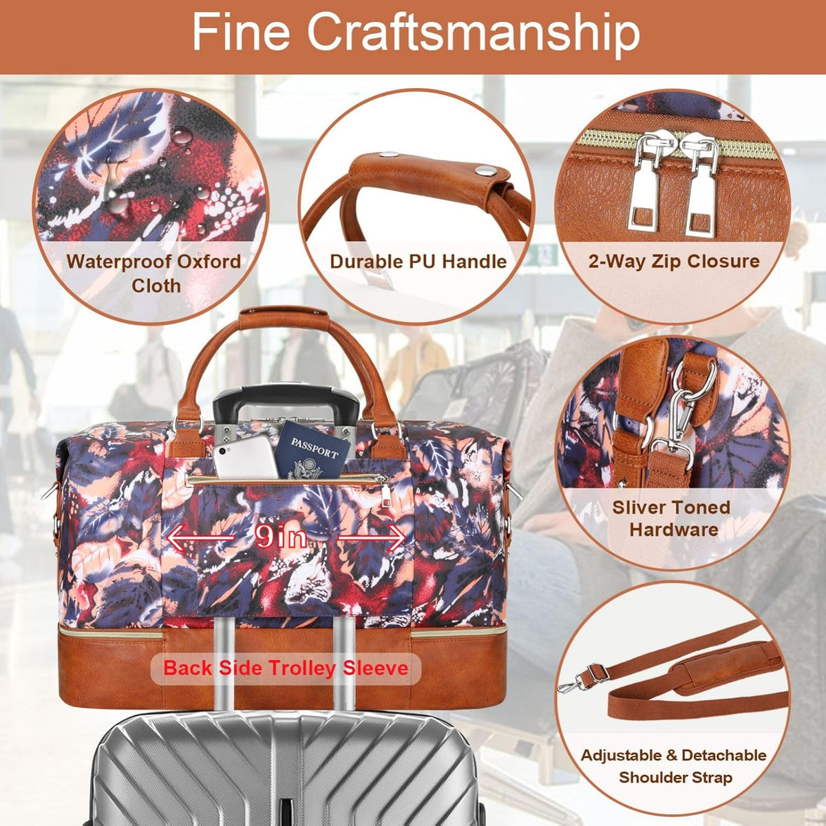 Weekender Overnight Bag for Women - Large Travel Duffel Bag with Shoe Compartment, Gym Duffel Bag Hospital Bag Carry On Tote Bags for Airplanes with Crossbody Bag Toiletry Bag 3Pcs Set - Colors A