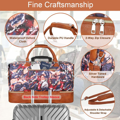 Weekender Overnight Bag for Women - Large Travel Duffel Bag with Shoe Compartment, Gym Duffel Bag Hospital Bag Carry On Tote Bags for Airplanes with Crossbody Bag Toiletry Bag 3Pcs Set - Colors A