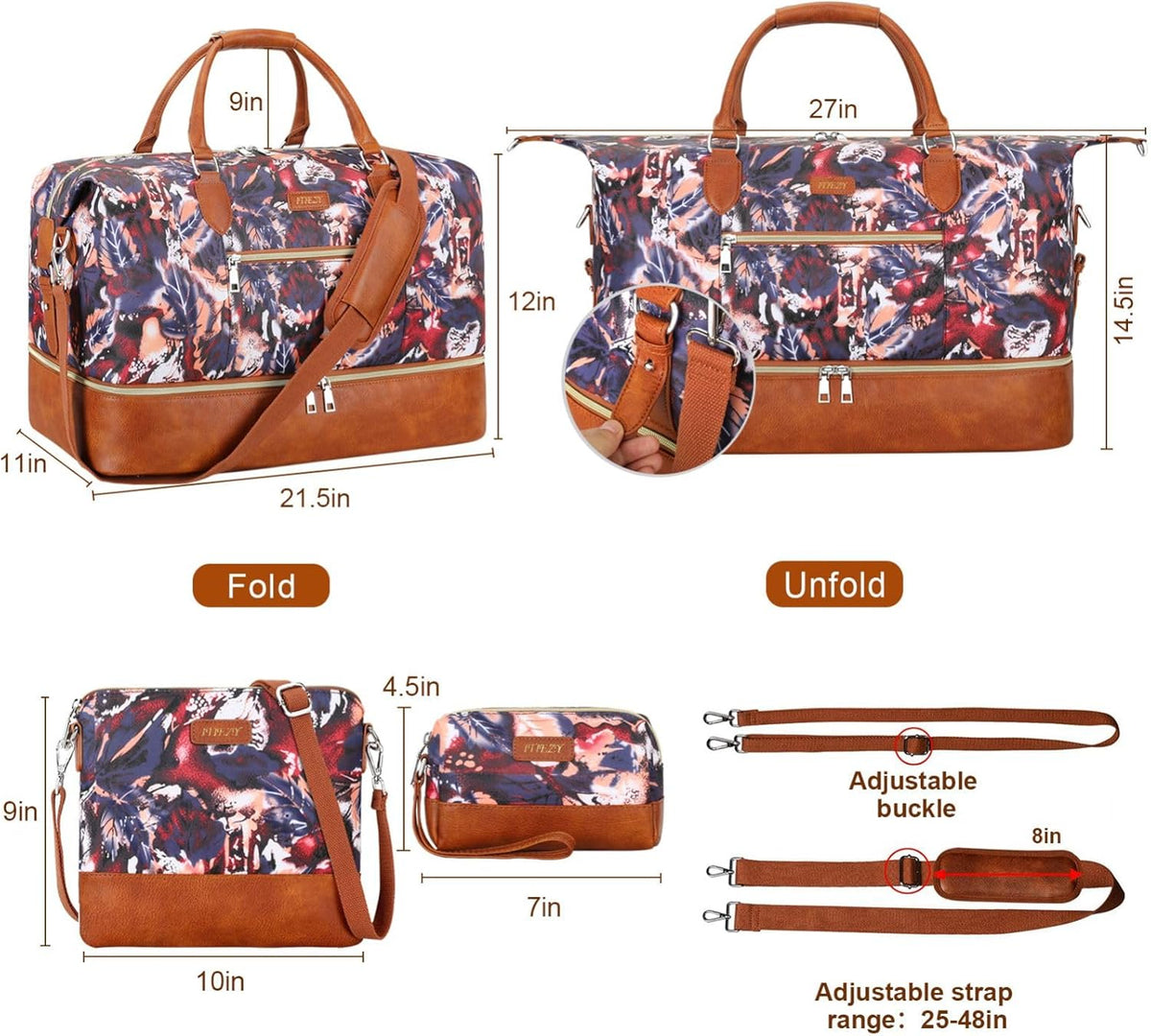 Weekender Overnight Bag for Women - Large Travel Duffel Bag with Shoe Compartment, Gym Duffel Bag Hospital Bag Carry On Tote Bags for Airplanes with Crossbody Bag Toiletry Bag 3Pcs Set - Colors A