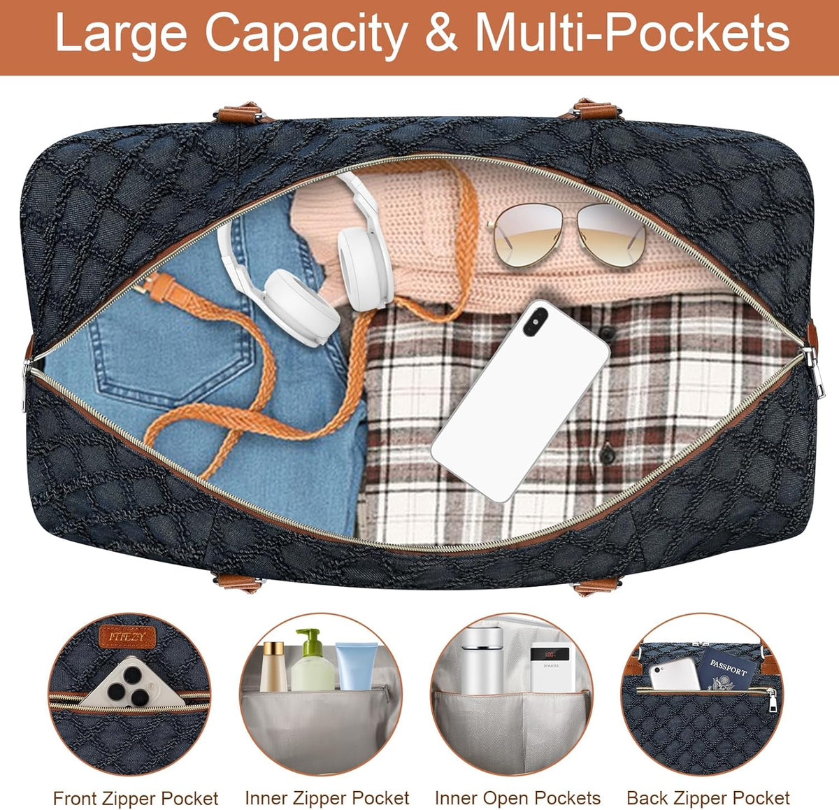 Weekender Overnight Bag for Women - Large Travel Duffel Bag with Shoe Compartment, Gym Duffel Bag Hospital Bag Carry On Tote Bags for Airplanes with Crossbody Bag Toiletry Bag 3Pcs Set - Colors A