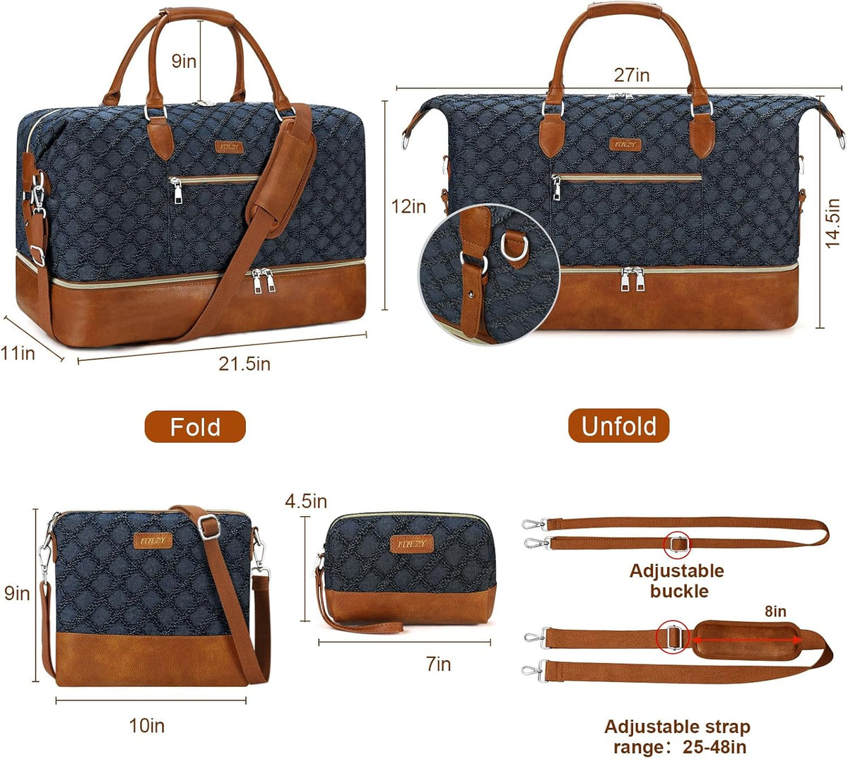 Weekender Overnight Bag for Women - Large Travel Duffel Bag with Shoe Compartment, Gym Duffel Bag Hospital Bag Carry On Tote Bags for Airplanes with Crossbody Bag Toiletry Bag 3Pcs Set - Colors A