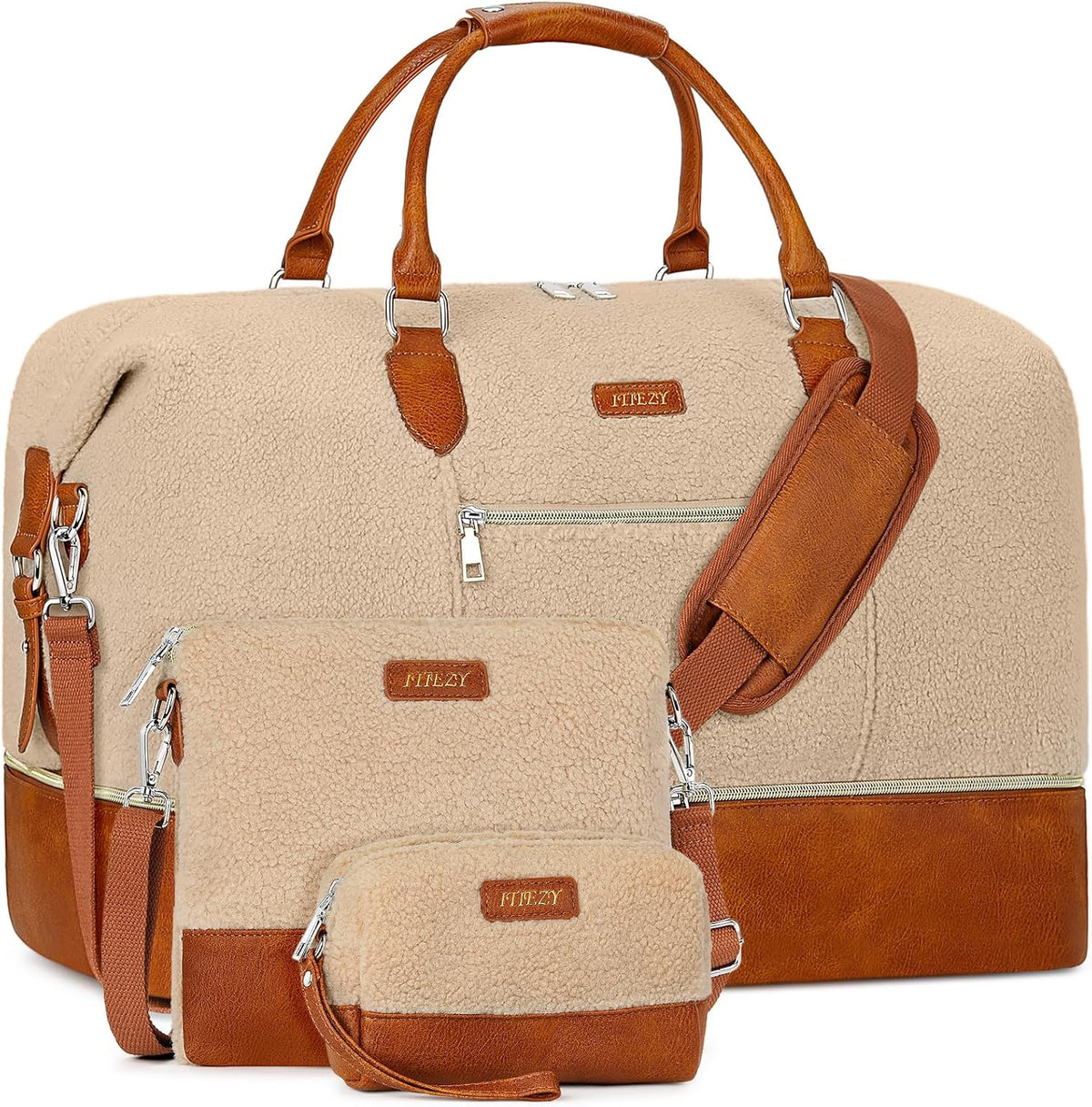 Weekender Overnight Bag for Women - Large Travel Duffel Bag with Shoe Compartment, Gym Duffel Bag Hospital Bag Carry On Tote Bags for Airplanes with Crossbody Bag Toiletry Bag 3Pcs Set - Colors A