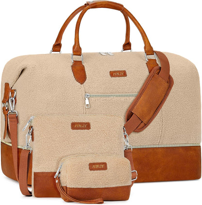 Weekender Overnight Bag for Women - Large Travel Duffel Bag with Shoe Compartment, Gym Duffel Bag Hospital Bag Carry On Tote Bags for Airplanes with Crossbody Bag Toiletry Bag 3Pcs Set - Colors A