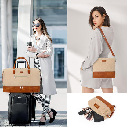 Weekender Overnight Bag for Women - Large Travel Duffel Bag with Shoe Compartment, Gym Duffel Bag Hospital Bag Carry On Tote Bags for Airplanes with Crossbody Bag Toiletry Bag 3Pcs Set - Colors A