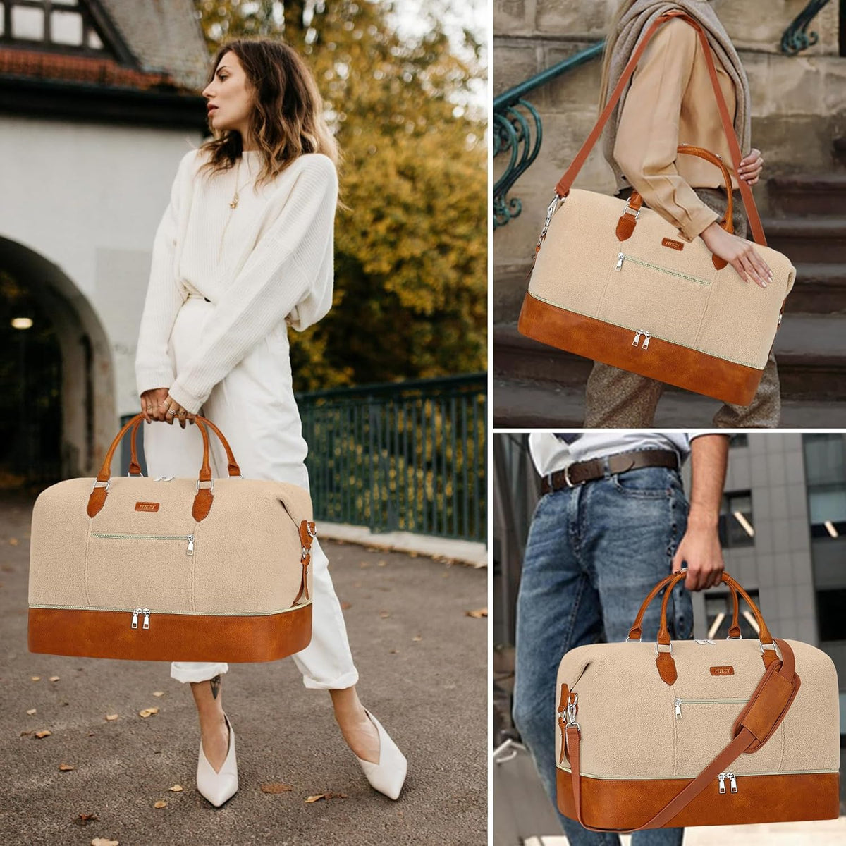 Weekender Overnight Bag for Women - Large Travel Duffel Bag with Shoe Compartment, Gym Duffel Bag Hospital Bag Carry On Tote Bags for Airplanes with Crossbody Bag Toiletry Bag 3Pcs Set - Colors A