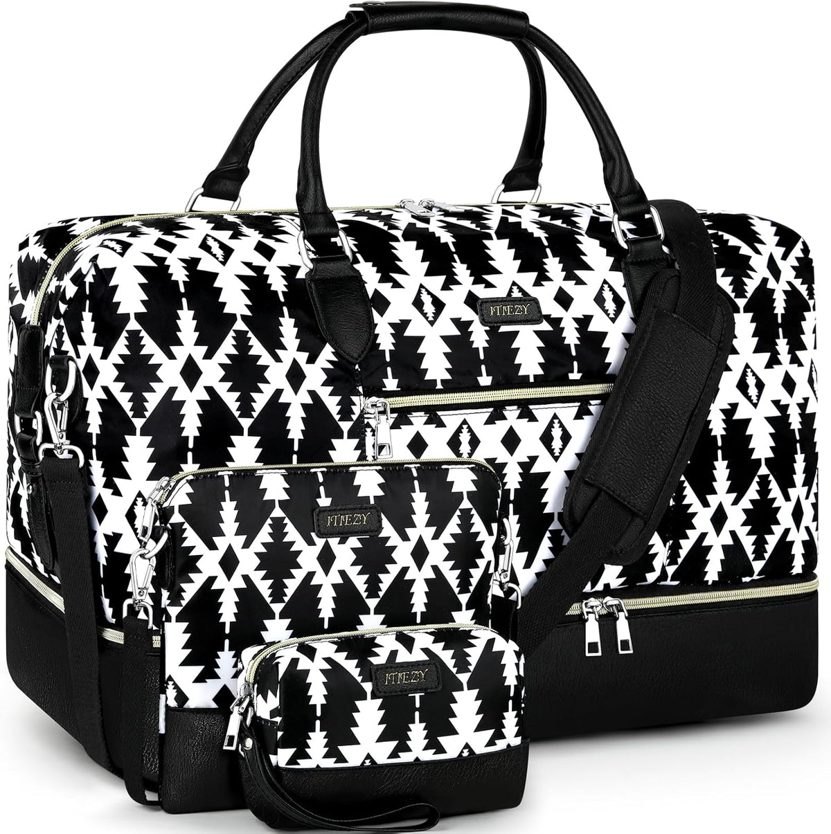 Weekender Overnight Bag for Women - Large Travel Duffel Bag with Shoe Compartment, Gym Duffel Bag Hospital Bag Carry On Tote Bags for Airplanes with Crossbody Bag Toiletry Bag 3Pcs Set - Colors A