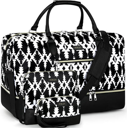 Weekender Overnight Bag for Women - Large Travel Duffel Bag with Shoe Compartment, Gym Duffel Bag Hospital Bag Carry On Tote Bags for Airplanes with Crossbody Bag Toiletry Bag 3Pcs Set - Colors A