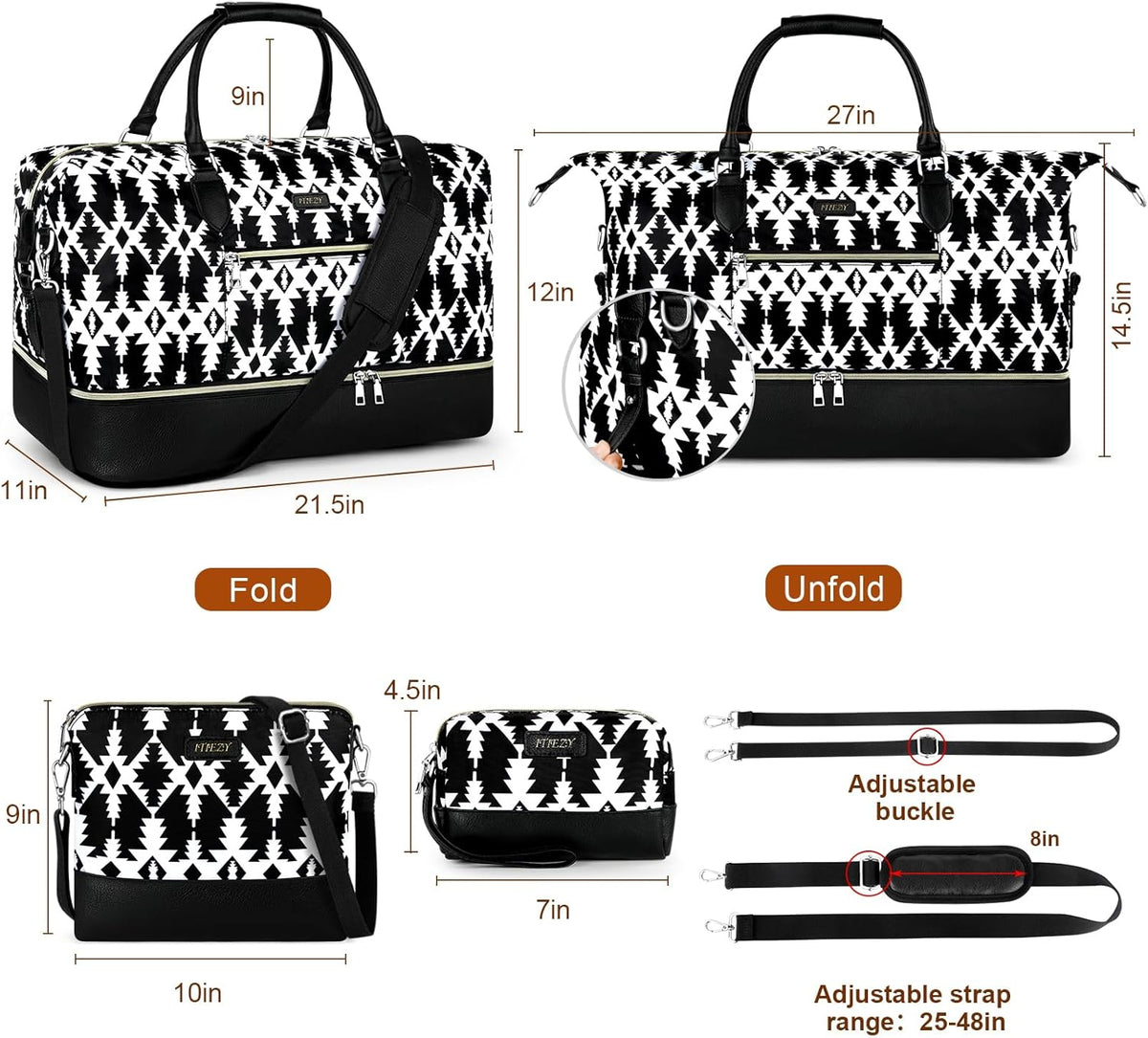 Weekender Overnight Bag for Women - Large Travel Duffel Bag with Shoe Compartment, Gym Duffel Bag Hospital Bag Carry On Tote Bags for Airplanes with Crossbody Bag Toiletry Bag 3Pcs Set - Colors A