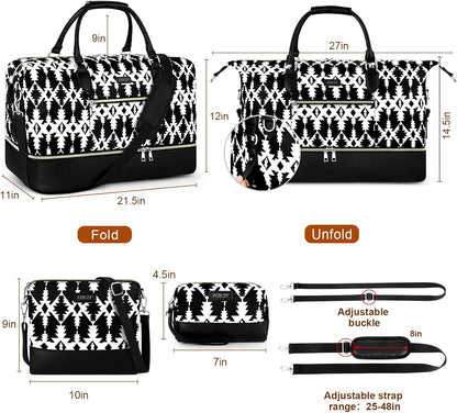 Weekender Overnight Bag for Women - Large Travel Duffel Bag with Shoe Compartment, Gym Duffel Bag Hospital Bag Carry On Tote Bags for Airplanes with Crossbody Bag Toiletry Bag 3Pcs Set - Colors A