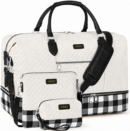 Weekender Overnight Bag for Women - Large Travel Duffel Bag with Shoe Compartment, Gym Duffel Bag Hospital Bag Carry On Tote Bags for Airplanes with Crossbody Bag Toiletry Bag 3Pcs Set - Colors A