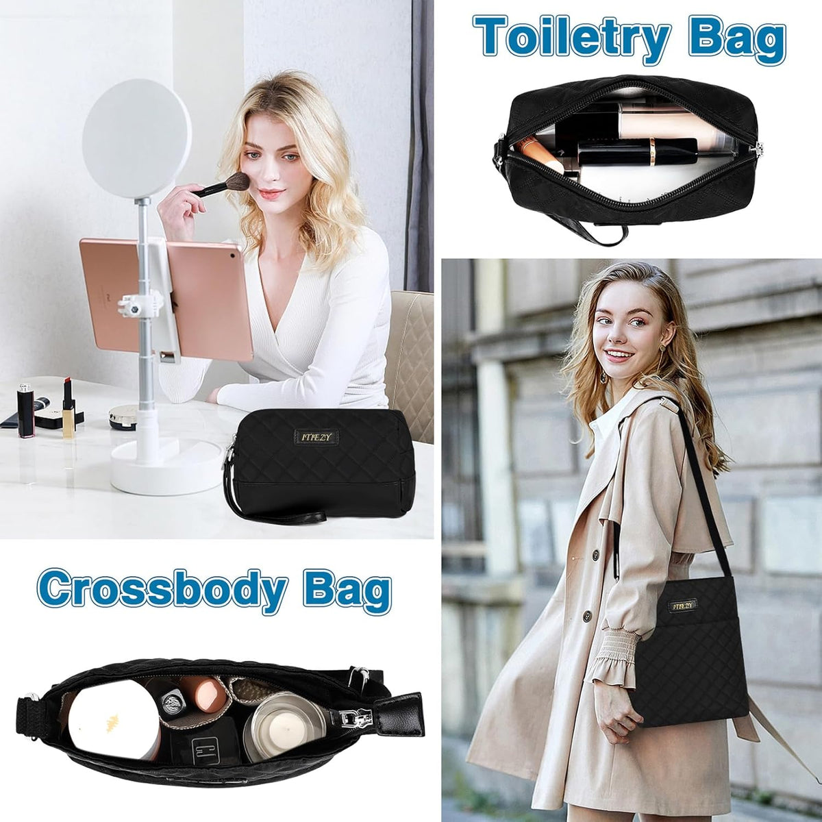 Weekender Overnight Bag for Women - Large Travel Duffel Bag with Shoe Compartment, Gym Duffel Bag Hospital Bag Carry On Tote Bags for Airplanes with Crossbody Bag Toiletry Bag 3Pcs Set - Colors A