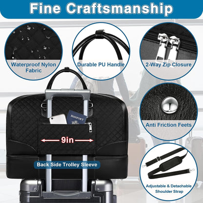 Weekender Overnight Bag for Women - Large Travel Duffel Bag with Shoe Compartment, Gym Duffel Bag Hospital Bag Carry On Tote Bags for Airplanes with Crossbody Bag Toiletry Bag 3Pcs Set - Colors A