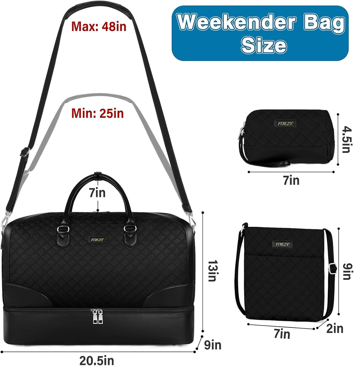 Weekender Overnight Bag for Women - Large Travel Duffel Bag with Shoe Compartment, Gym Duffel Bag Hospital Bag Carry On Tote Bags for Airplanes with Crossbody Bag Toiletry Bag 3Pcs Set - Colors A