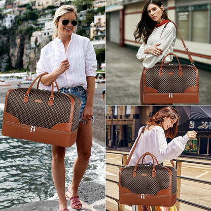 Weekender Overnight Bag for Women - Large Travel Duffel Bag with Shoe Compartment, Gym Duffel Bag Hospital Bag Carry On Tote Bags for Airplanes with Crossbody Bag Toiletry Bag 3Pcs Set - Colors A