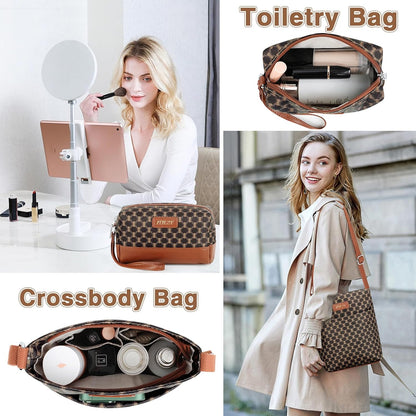 Weekender Overnight Bag for Women - Large Travel Duffel Bag with Shoe Compartment, Gym Duffel Bag Hospital Bag Carry On Tote Bags for Airplanes with Crossbody Bag Toiletry Bag 3Pcs Set - Colors A