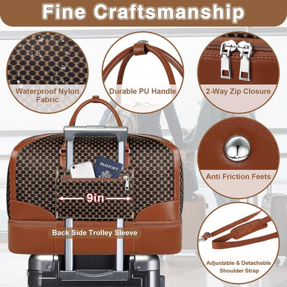 Weekender Overnight Bag for Women - Large Travel Duffel Bag with Shoe Compartment, Gym Duffel Bag Hospital Bag Carry On Tote Bags for Airplanes with Crossbody Bag Toiletry Bag 3Pcs Set - Colors A