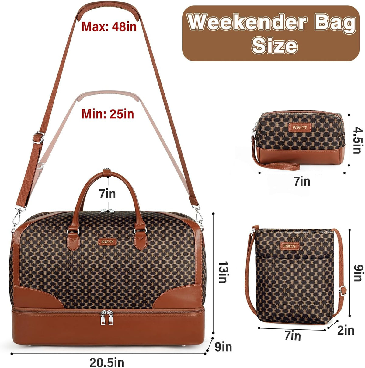 Weekender Overnight Bag for Women - Large Travel Duffel Bag with Shoe Compartment, Gym Duffel Bag Hospital Bag Carry On Tote Bags for Airplanes with Crossbody Bag Toiletry Bag 3Pcs Set - Colors A