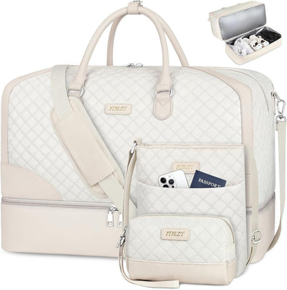 Weekender Overnight Bag for Women - Large Travel Duffel Bag with Shoe Compartment, Gym Duffel Bag Hospital Bag Carry On Tote Bags for Airplanes with Crossbody Bag Toiletry Bag 3Pcs Set - Colors A