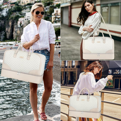 Weekender Overnight Bag for Women - Large Travel Duffel Bag with Shoe Compartment, Gym Duffel Bag Hospital Bag Carry On Tote Bags for Airplanes with Crossbody Bag Toiletry Bag 3Pcs Set - Colors A