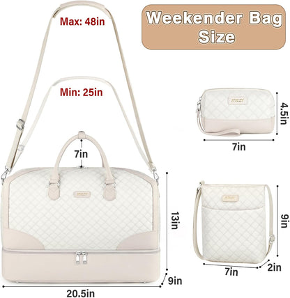 Weekender Overnight Bag for Women - Large Travel Duffel Bag with Shoe Compartment, Gym Duffel Bag Hospital Bag Carry On Tote Bags for Airplanes with Crossbody Bag Toiletry Bag 3Pcs Set - Colors A