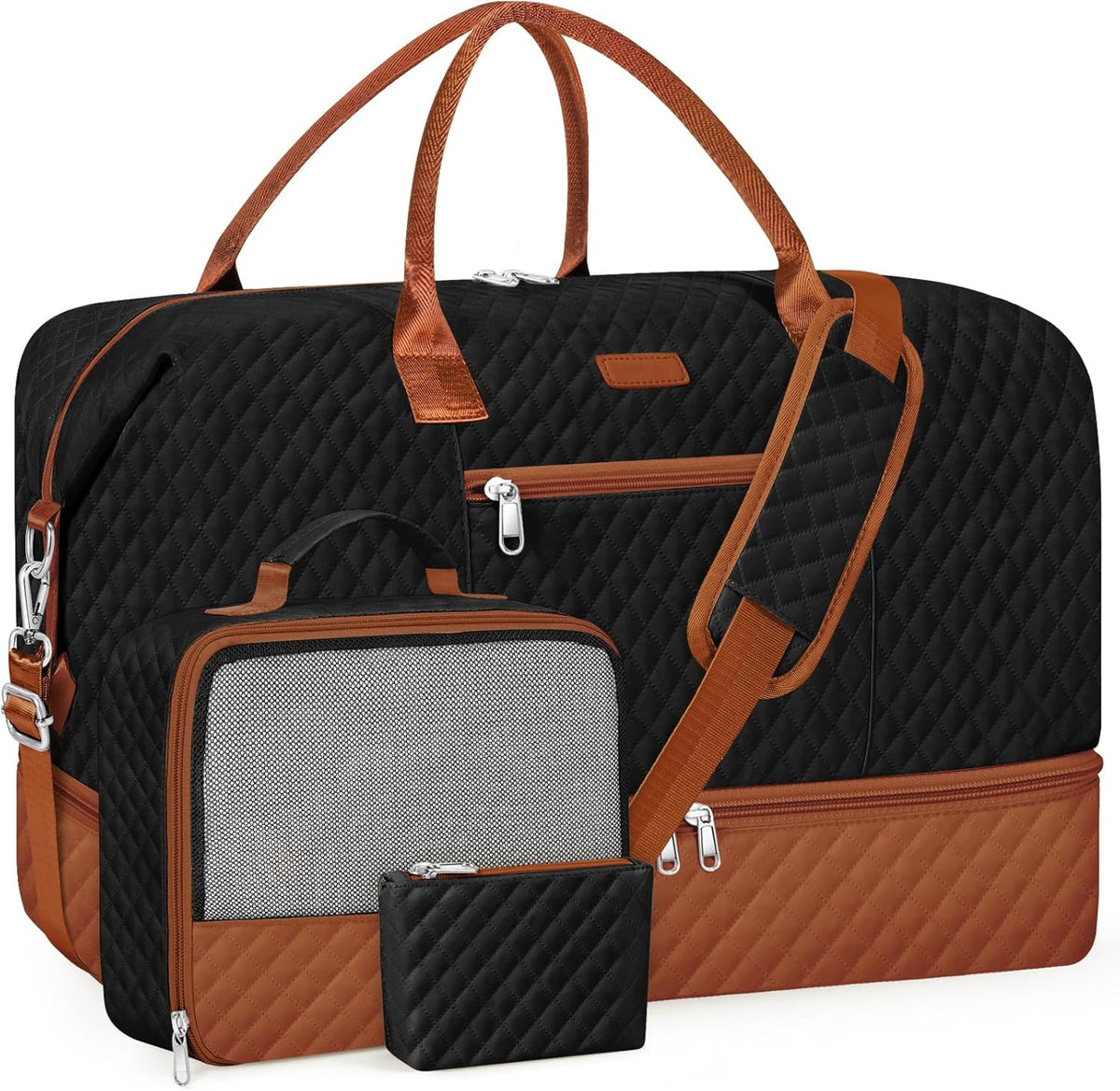 Weekender Overnight Bag for Women - Large Travel Duffel Bag with Shoe Compartment, Gym Duffel Bag Hospital Bag Carry On Tote Bags for Airplanes with Crossbody Bag Toiletry Bag 3Pcs Set - Colors A