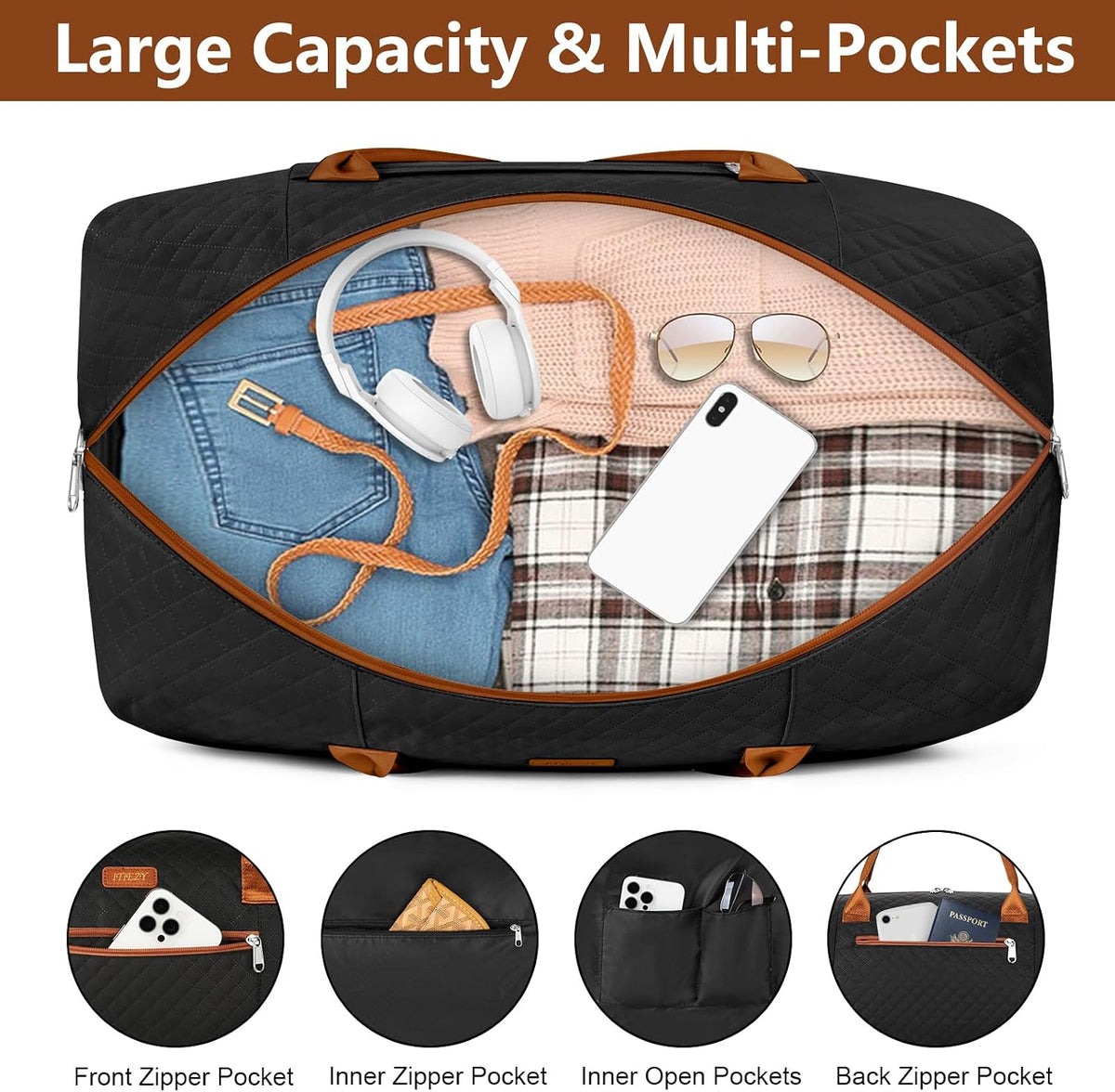 Weekender Overnight Bag for Women - Large Travel Duffel Bag with Shoe Compartment, Gym Duffel Bag Hospital Bag Carry On Tote Bags for Airplanes with Crossbody Bag Toiletry Bag 3Pcs Set - Colors A
