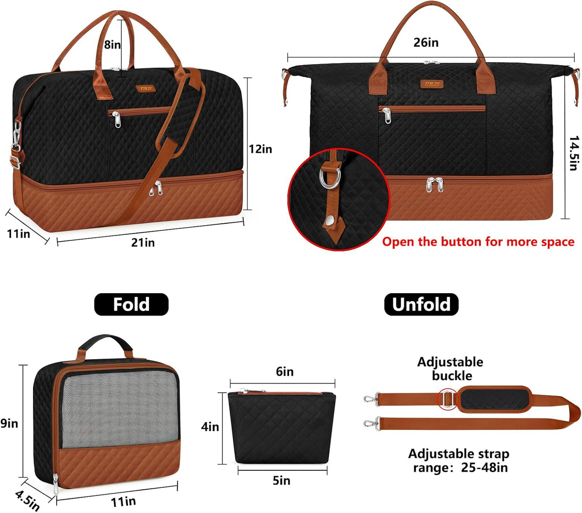 Weekender Overnight Bag for Women - Large Travel Duffel Bag with Shoe Compartment, Gym Duffel Bag Hospital Bag Carry On Tote Bags for Airplanes with Crossbody Bag Toiletry Bag 3Pcs Set - Colors A