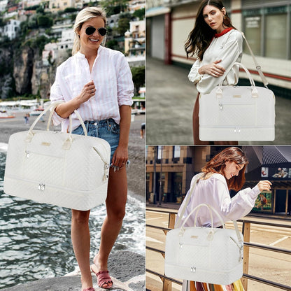 Weekender Overnight Bag for Women - Large Travel Duffel Bag with Shoe Compartment, Gym Duffel Bag Hospital Bag Carry On Tote Bags for Airplanes with Crossbody Bag Toiletry Bag 3Pcs Set - Colors A
