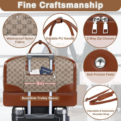 Weekender Overnight Bag for Women - Large Travel Duffel Bag with Shoe Compartment, Gym Duffel Bag Hospital Bag Carry On Tote Bags for Airplanes with Crossbody Bag Toiletry Bag 3Pcs Set - Colors A