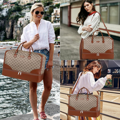 Weekender Overnight Bag for Women - Large Travel Duffel Bag with Shoe Compartment, Gym Duffel Bag Hospital Bag Carry On Tote Bags for Airplanes with Crossbody Bag Toiletry Bag 3Pcs Set - Colors A