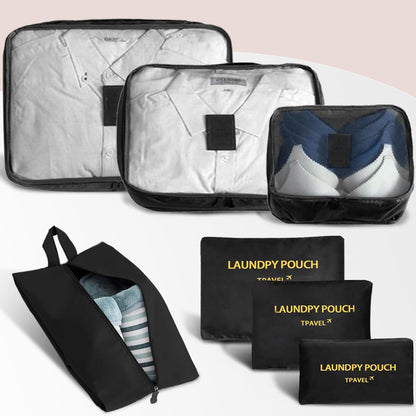 Trave Packing Cubes 7 Set Travel Organizer Bags Trip Compression Bags Luggage Packing Cubes for Suitcases Travel Accessories (Black)