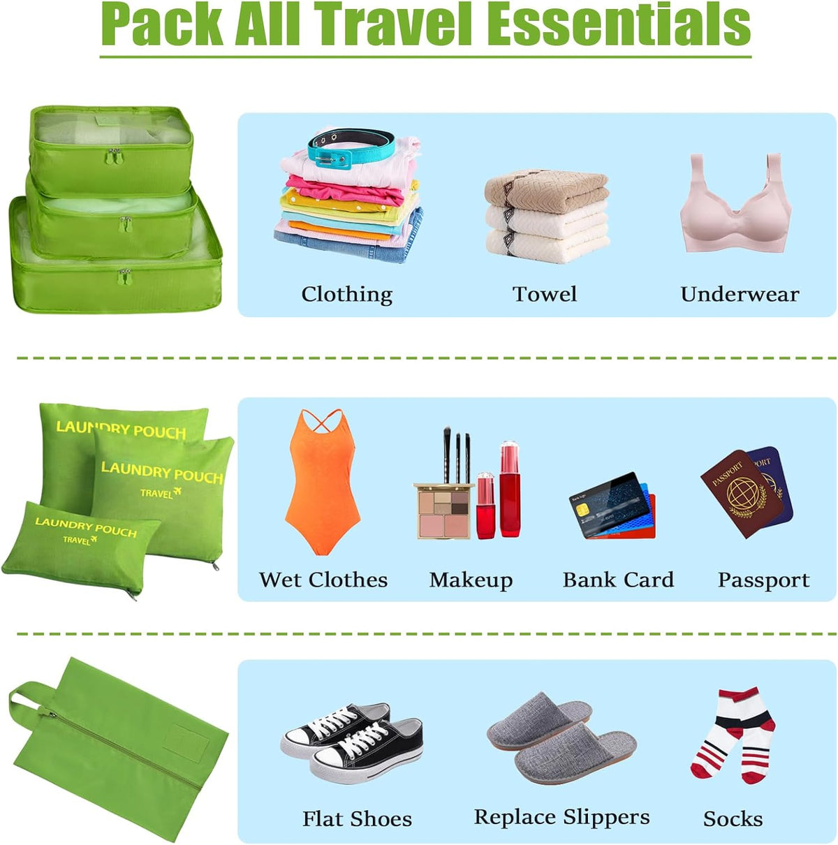 Trave Packing Cubes 7 Set Travel Organizer Bags Trip Compression Bags Luggage Packing Cubes for Suitcases Travel Accessories (Black)