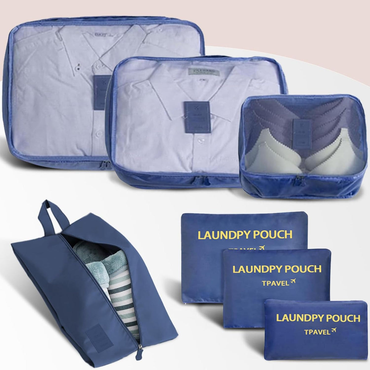 Trave Packing Cubes 7 Set Travel Organizer Bags Trip Compression Bags Luggage Packing Cubes for Suitcases Travel Accessories (Black)