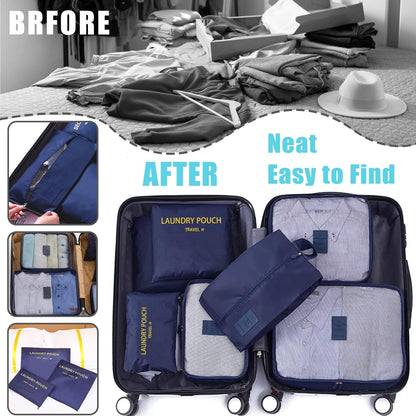 Trave Packing Cubes 7 Set Travel Organizer Bags Trip Compression Bags Luggage Packing Cubes for Suitcases Travel Accessories (Black)