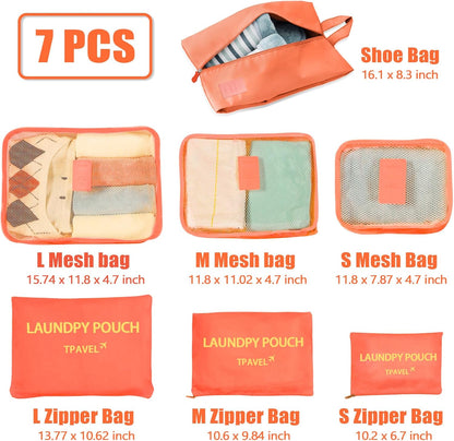 Trave Packing Cubes 7 Set Travel Organizer Bags Trip Compression Bags Luggage Packing Cubes for Suitcases Travel Accessories (Black)