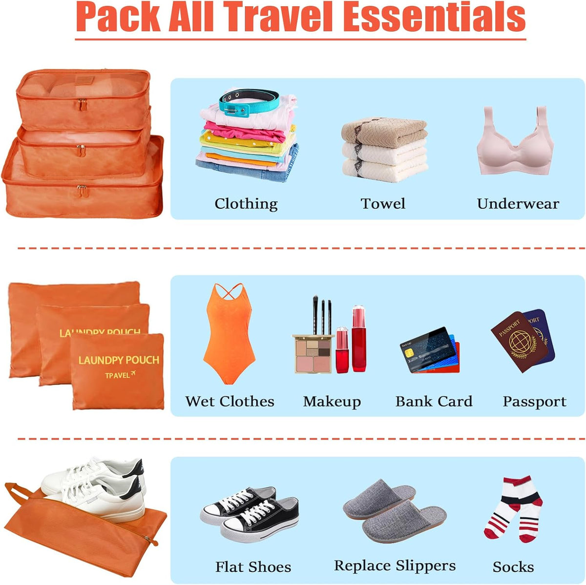Trave Packing Cubes 7 Set Travel Organizer Bags Trip Compression Bags Luggage Packing Cubes for Suitcases Travel Accessories (Black)