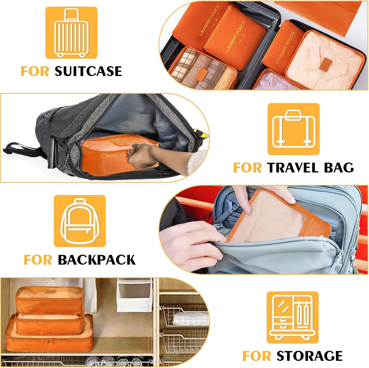 Trave Packing Cubes 7 Set Travel Organizer Bags Trip Compression Bags Luggage Packing Cubes for Suitcases Travel Accessories (Black)