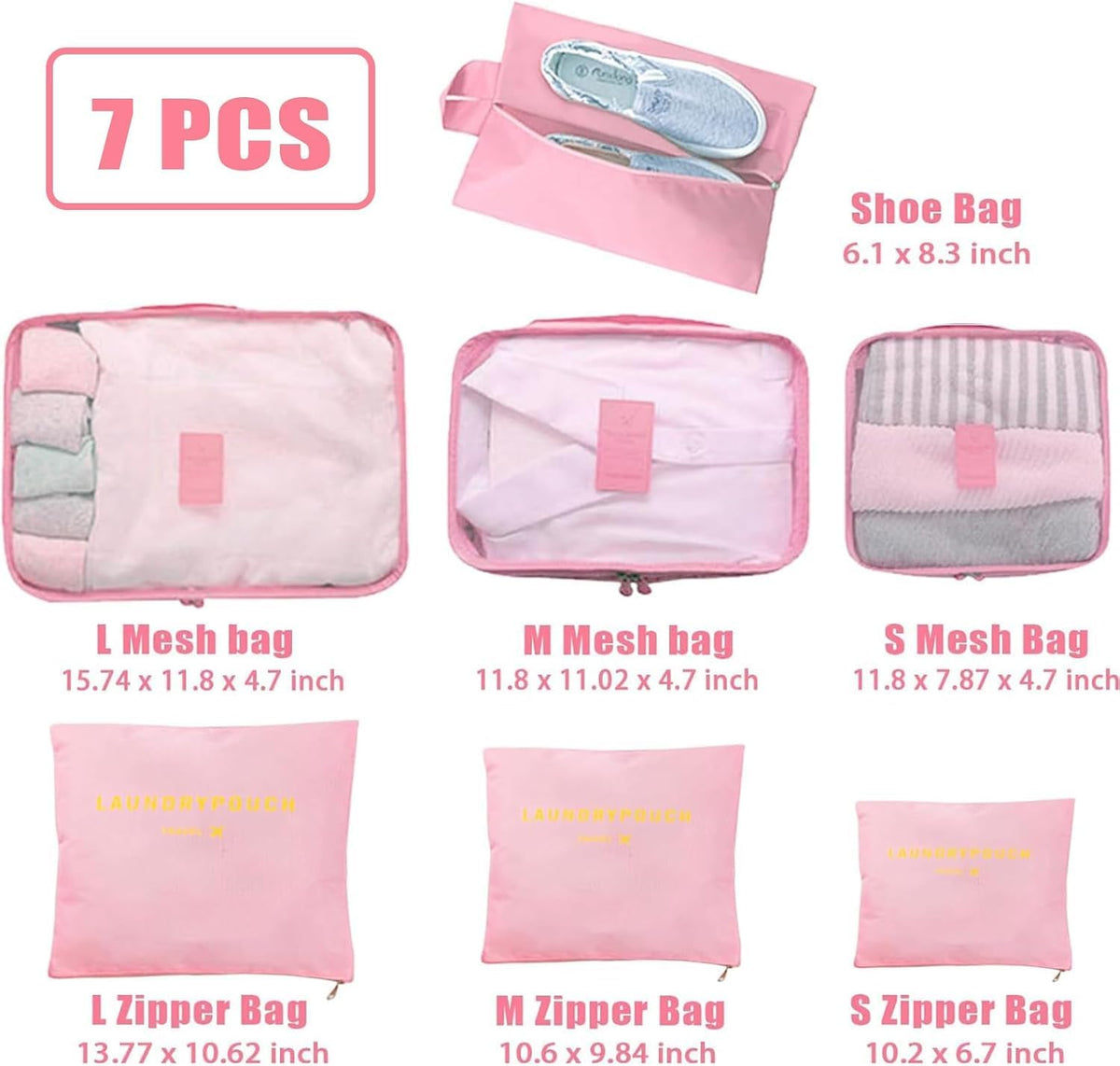 Trave Packing Cubes 7 Set Travel Organizer Bags Trip Compression Bags Luggage Packing Cubes for Suitcases Travel Accessories (Black)