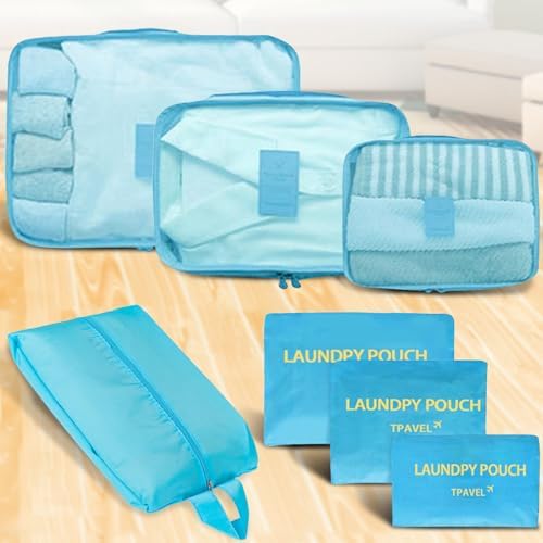 Trave Packing Cubes 7 Set Travel Organizer Bags Trip Compression Bags Luggage Packing Cubes for Suitcases Travel Accessories (Black)