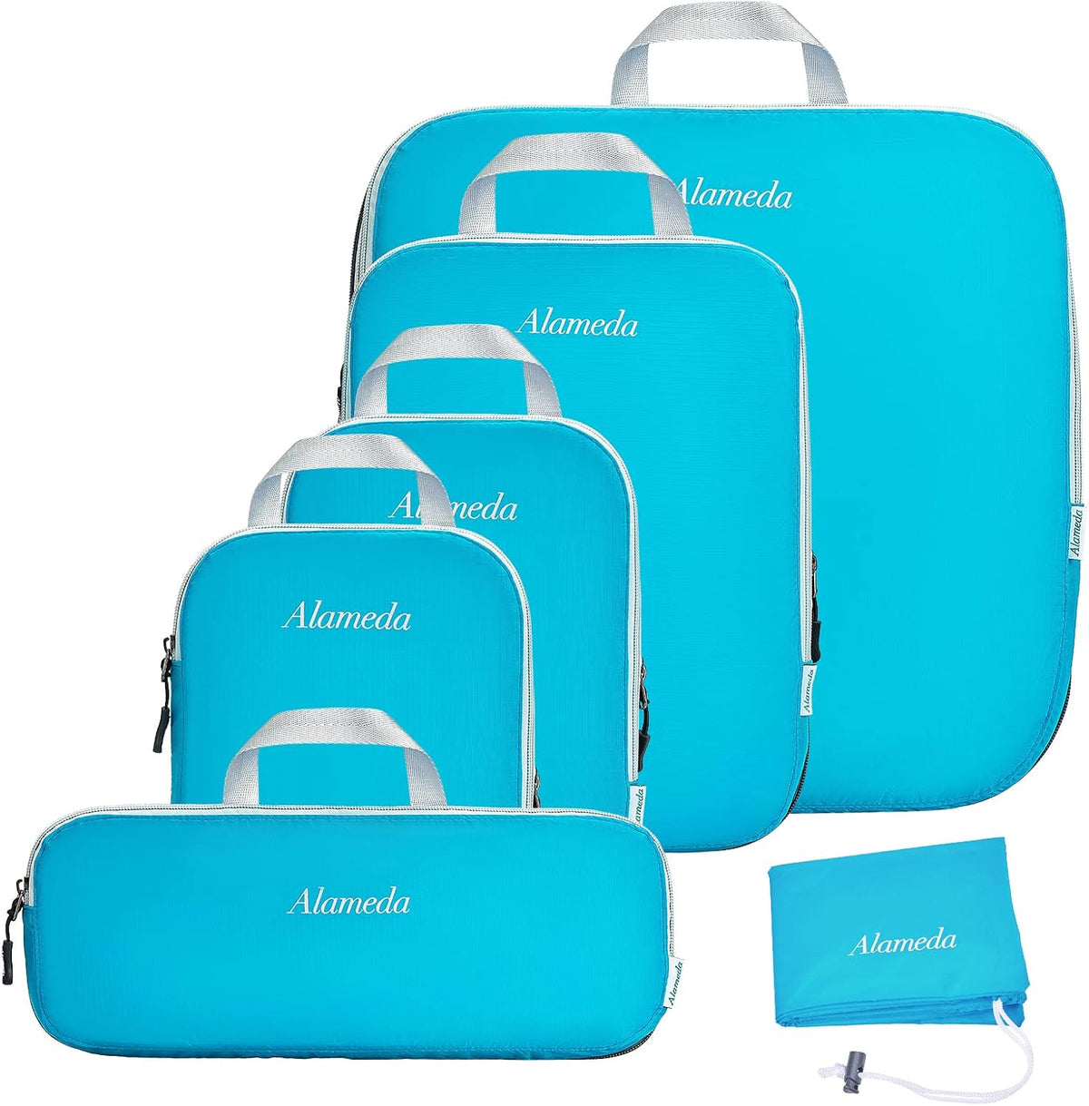 Compression Packing Cube Set 6-Piece Space-Saving Organizer with Laundry Bag for Carry-On Luggage Backpacks Suitcases, Blue