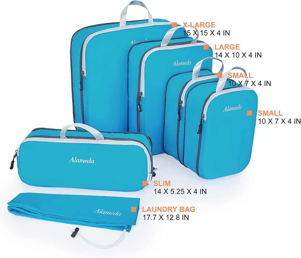Compression Packing Cube Set 6-Piece Space-Saving Organizer with Laundry Bag for Carry-On Luggage Backpacks Suitcases, Blue