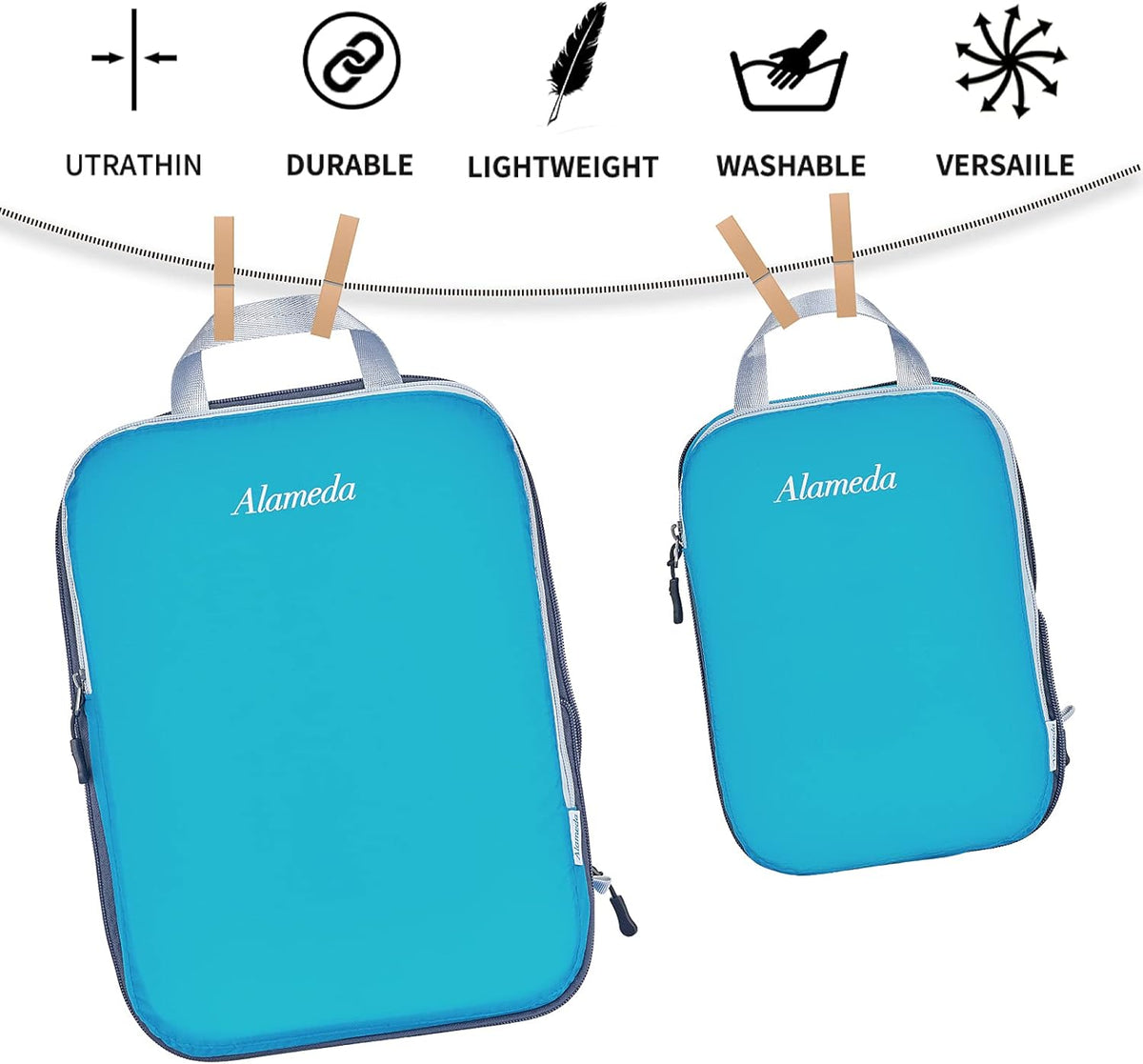 Compression Packing Cube Set 6-Piece Space-Saving Organizer with Laundry Bag for Carry-On Luggage Backpacks Suitcases, Blue