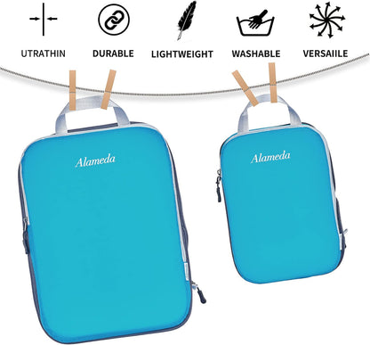 Compression Packing Cube Set 6-Piece Space-Saving Organizer with Laundry Bag for Carry-On Luggage Backpacks Suitcases, Blue