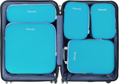 Compression Packing Cube Set 6-Piece Space-Saving Organizer with Laundry Bag for Carry-On Luggage Backpacks Suitcases, Blue