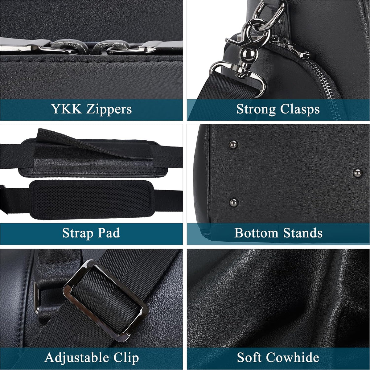 Black Leather Duffle Bag for Travel Men, 31L Carry On Waterproof Foldable Duffel Bag with Shoe Compartment for Gym, Sports, Overnight Weekender Camping